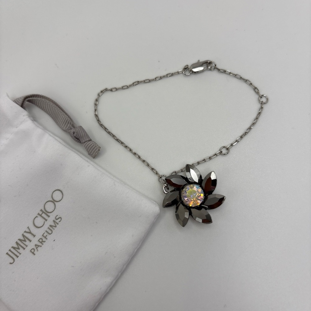 Jimmy Choo Silver Tone Jewel Flower Bracelet